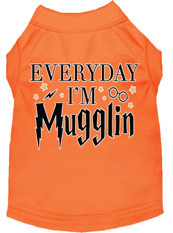 Everyday I'm Mugglin Screen Print Dog Shirt Orange XS